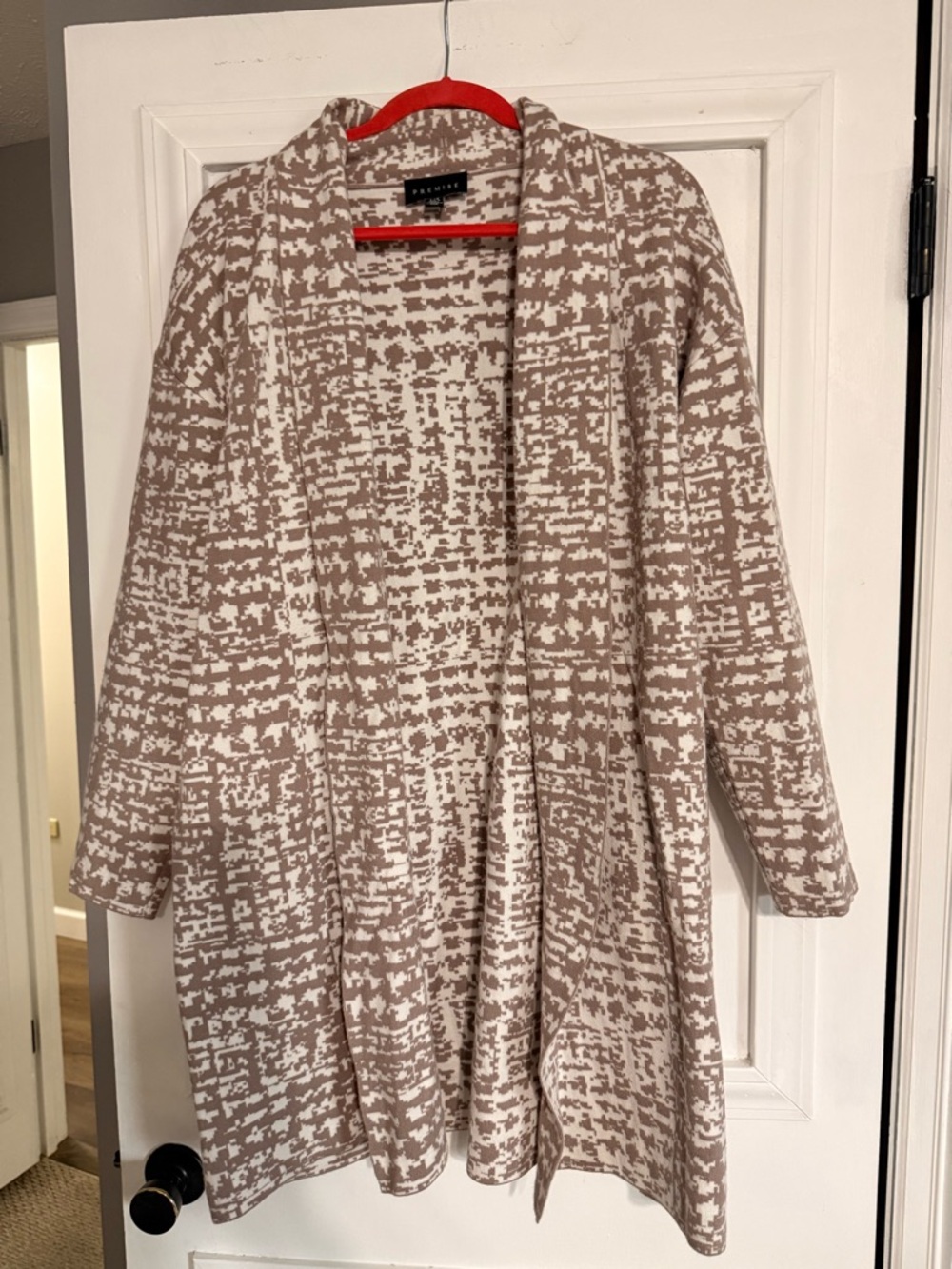 Premise Beige and Cream Knitted Open Cardigan